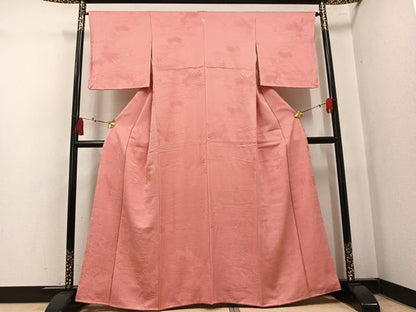 平和屋着物●上質な色無地　草花地紋　薄紅色　正絹　逸品　AABK9939ph