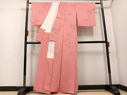 平和屋着物●上質な色無地　草花地紋　薄紅色　正絹　逸品　AABK9939ph