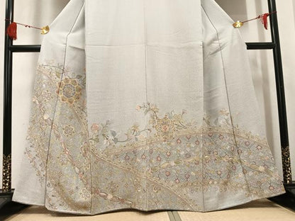 平和屋着物●訪問着　総刺繍　中国三大刺繍　汕頭刺繍　スワトウ刺繍　草花文　金糸　正絹　逸品　AABK9944ph