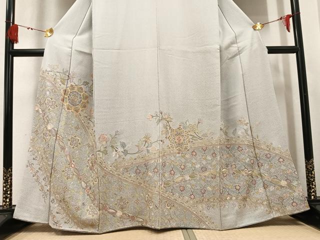 平和屋着物●訪問着　総刺繍　中国三大刺繍　汕頭刺繍　スワトウ刺繍　草花文　金糸　正絹　逸品　AABK9944ph
