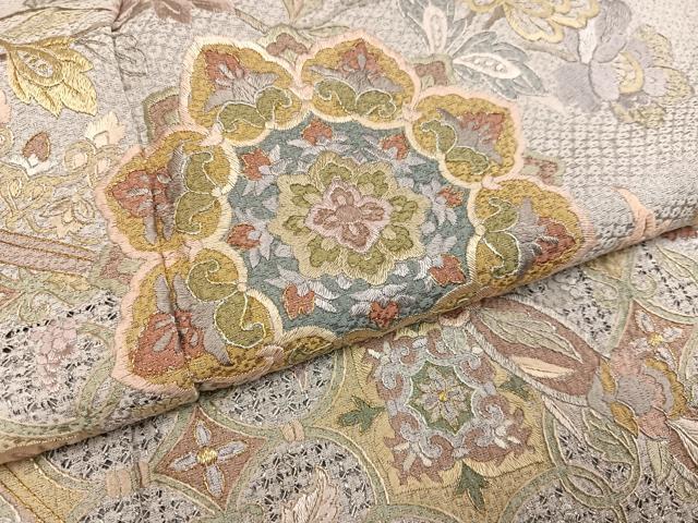 平和屋着物●訪問着　総刺繍　中国三大刺繍　汕頭刺繍　スワトウ刺繍　草花文　金糸　正絹　逸品　AABK9944ph