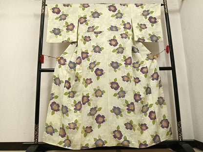 平和屋着物●上質な小紋　地紋起こし　草花文　正絹　逸品　AABK9947ph