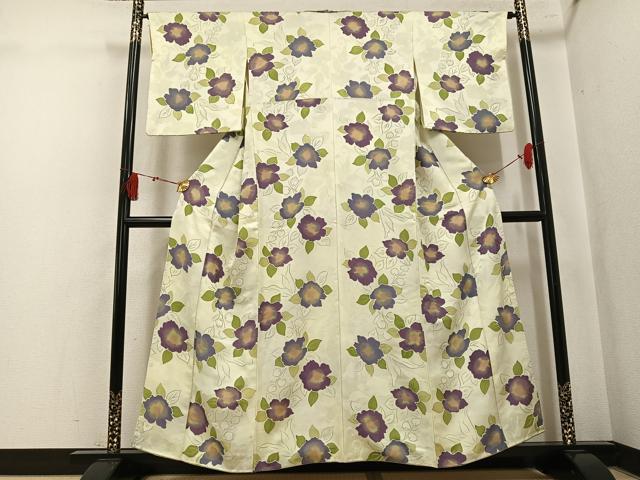 平和屋着物●上質な小紋　地紋起こし　草花文　正絹　逸品　AABK9947ph