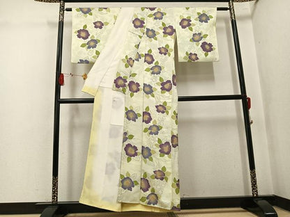 平和屋着物●上質な小紋　地紋起こし　草花文　正絹　逸品　AABK9947ph
