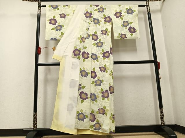 平和屋着物●上質な小紋　地紋起こし　草花文　正絹　逸品　AABK9947ph