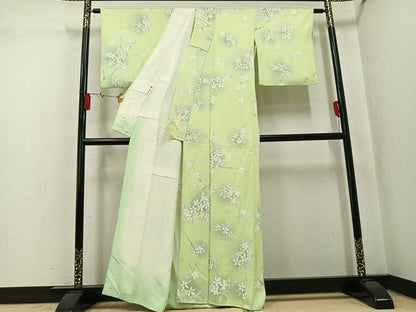 平和屋着物●上質な小紋　手描き　枝花文　暈し染め　正絹　逸品　AABK9948ph