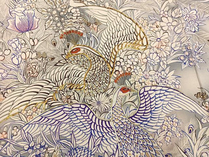 平和屋着物●豪華振袖　駒刺繍　孔雀花文　暈し染め　金彩　正絹　逸品　AABK9950ph