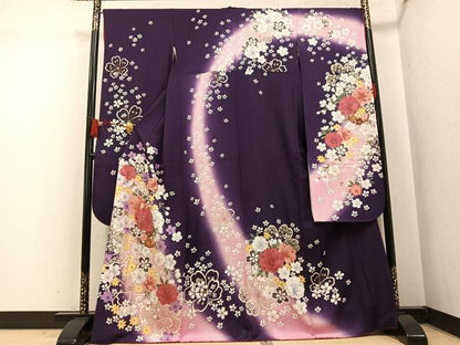 平和屋着物●豪華振袖　舞花文　暈し染め　金彩　正絹　逸品　AABK9952ph