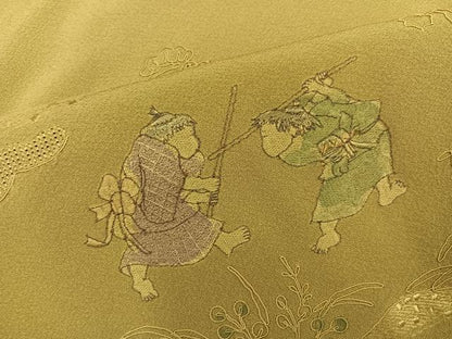 平和屋着物●中国三大刺繍　汕頭刺繍　スワトウ刺繍　訪問着　総刺繍　童子遊び　正絹　逸品　AABK9954ph