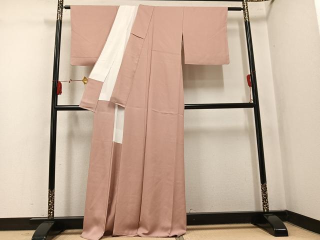 平和屋着物●上質な色無地　舞葉地紋　赤香色　正絹　逸品　AABK9957ph