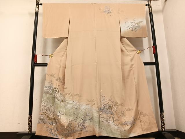 平和屋着物●訪問着　流水鴛鴦花文　暈し染め　金彩　正絹　逸品　AABK9958ph