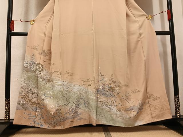 平和屋着物●訪問着　流水鴛鴦花文　暈し染め　金彩　正絹　逸品　AABK9958ph