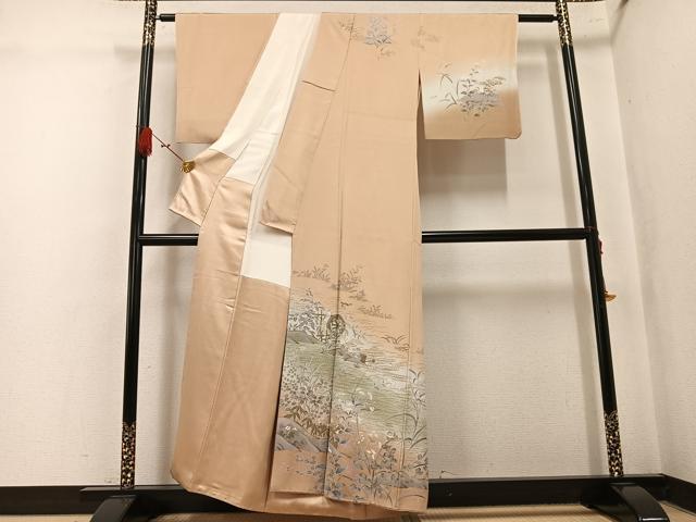 平和屋着物●訪問着　流水鴛鴦花文　暈し染め　金彩　正絹　逸品　AABK9958ph