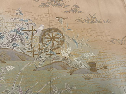 平和屋着物●訪問着　流水鴛鴦花文　暈し染め　金彩　正絹　逸品　AABK9958ph