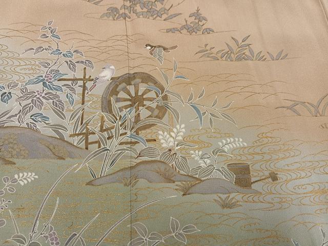 平和屋着物●訪問着　流水鴛鴦花文　暈し染め　金彩　正絹　逸品　AABK9958ph