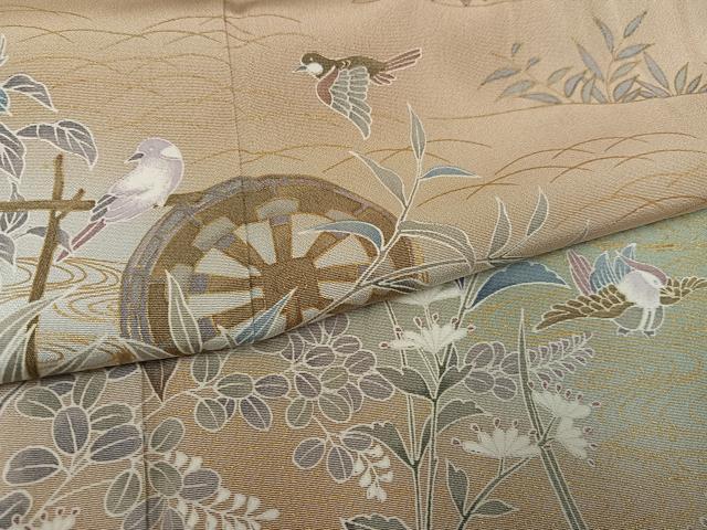 平和屋着物●訪問着　流水鴛鴦花文　暈し染め　金彩　正絹　逸品　AABK9958ph