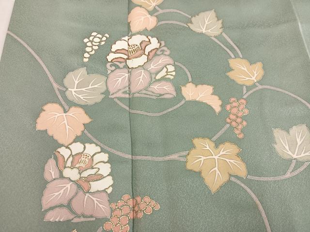 平和屋着物●訪問着　駒刺繍　葡萄草花文　金彩　正絹　逸品　AABK9959ph