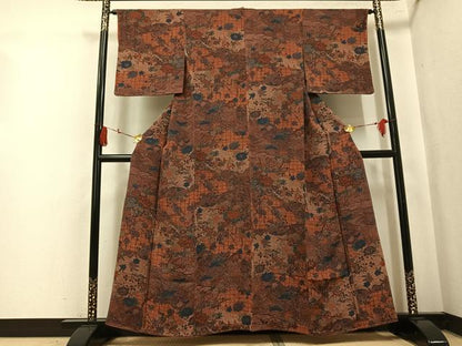 平和屋着物●上質な小紋　草花文　鬼しぼ縮緬　正絹　逸品　未使用　AABK9960ph