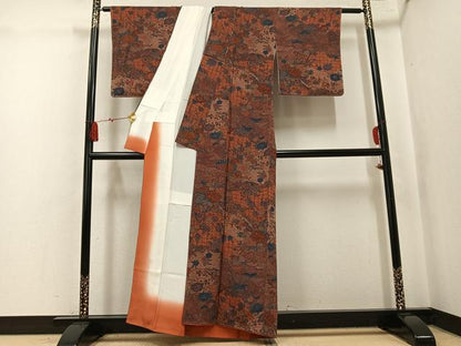 平和屋着物●上質な小紋　草花文　鬼しぼ縮緬　正絹　逸品　未使用　AABK9960ph