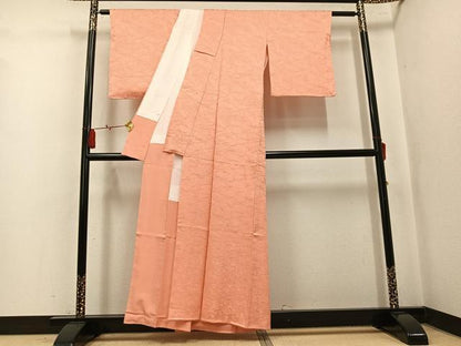 平和屋着物●上質な色無地　唐草地紋　一斤染色　正絹　逸品　未使用　AABK9961ph