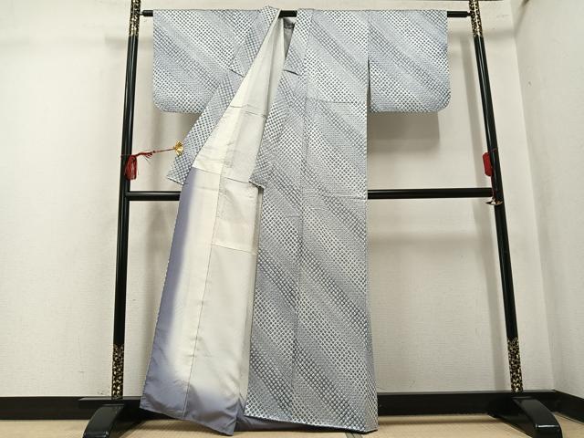 平和屋着物●上質な小紋　総絞り　斜縞　正絹　逸品　AABK9964ph