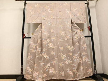 平和屋着物●上質な小紋　地紋起こし　枝花文　正絹　逸品　未使用　AABK9965ph