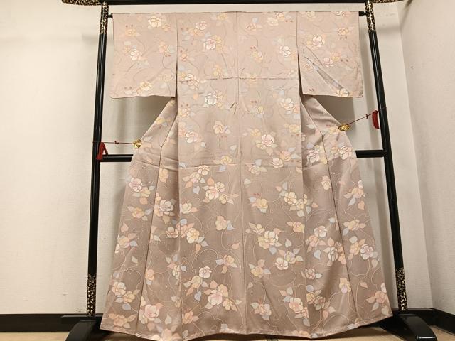 平和屋着物●上質な小紋　地紋起こし　枝花文　正絹　逸品　未使用　AABK9965ph