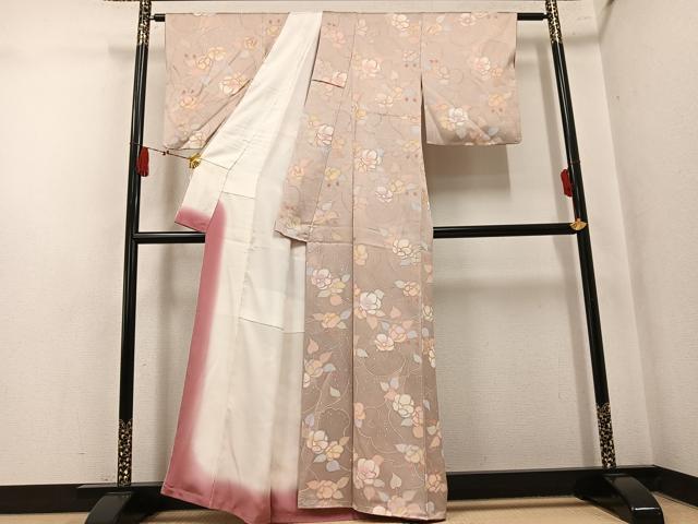 平和屋着物●上質な小紋　地紋起こし　枝花文　正絹　逸品　未使用　AABK9965ph