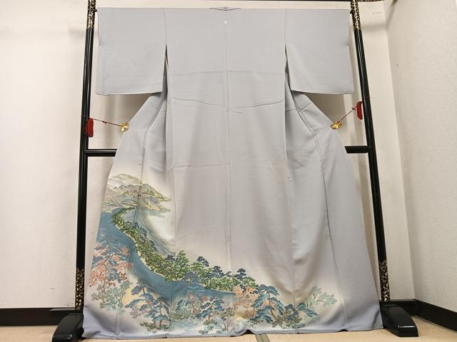 平和屋着物●豪華色留袖　寿光織　遠山風景樹林文　暈し染め　銀通し地　さが美扱い　正絹　逸品　AABK9966ph