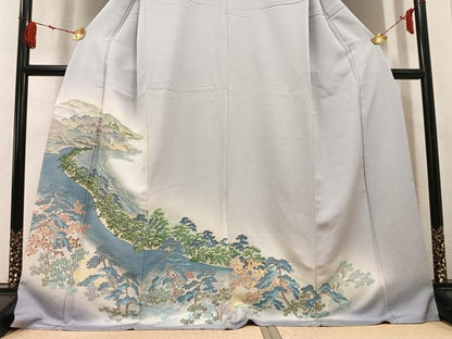 平和屋着物●豪華色留袖　寿光織　遠山風景樹林文　暈し染め　銀通し地　さが美扱い　正絹　逸品　AABK9966ph