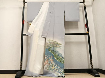 平和屋着物●豪華色留袖　寿光織　遠山風景樹林文　暈し染め　銀通し地　さが美扱い　正絹　逸品　AABK9966ph