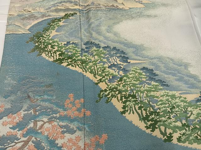 平和屋着物●豪華色留袖　寿光織　遠山風景樹林文　暈し染め　銀通し地　さが美扱い　正絹　逸品　AABK9966ph