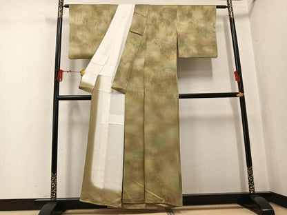 平和屋着物●上質な小紋　風景樹林地紋　暈し染め　正絹　逸品　AABK9969ph