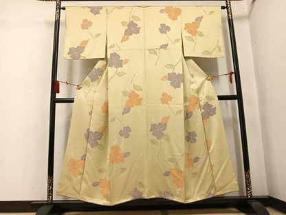 平和屋着物●上質な小紋　地紋起こし　枝花文　正絹　逸品　AABK9975ph