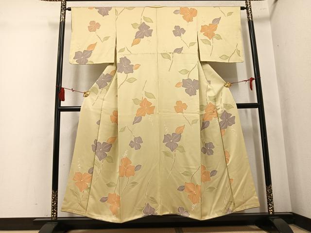 平和屋着物●上質な小紋　地紋起こし　枝花文　正絹　逸品　AABK9975ph
