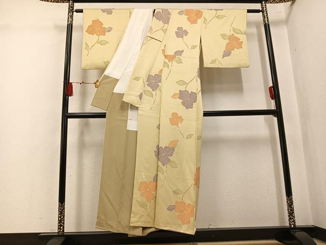平和屋着物●上質な小紋　地紋起こし　枝花文　正絹　逸品　AABK9975ph