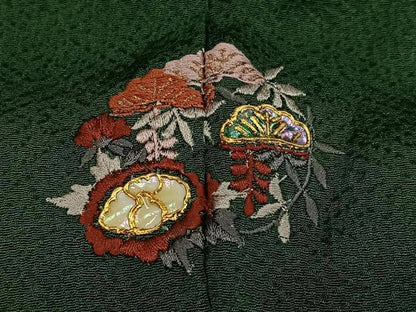 平和屋着物●豪華振袖　色無地　千歳緑色　正絹　逸品　AABK9978ph