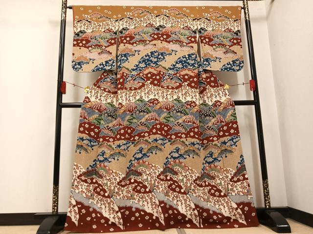 平和屋着物●訪問着　型染め　花鳥文　鬼しぼ縮緬　正絹　逸品　AABK9980ph