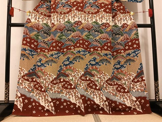 平和屋着物●訪問着　型染め　花鳥文　鬼しぼ縮緬　正絹　逸品　AABK9980ph