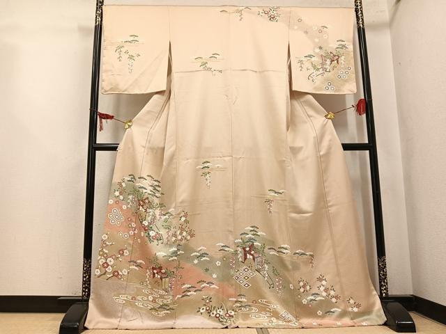 平和屋着物●訪問着　御所車草花文　暈し染め　金彩　正絹　逸品　AABK9982ph
