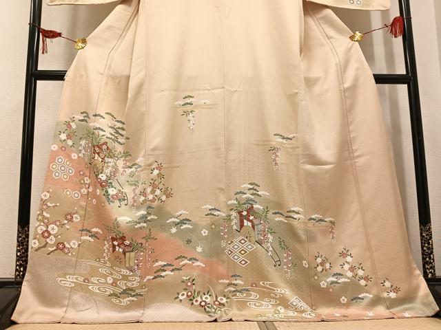平和屋着物●訪問着　御所車草花文　暈し染め　金彩　正絹　逸品　AABK9982ph