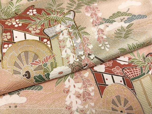 平和屋着物●訪問着　御所車草花文　暈し染め　金彩　正絹　逸品　AABK9982ph