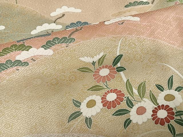 平和屋着物●訪問着　御所車草花文　暈し染め　金彩　正絹　逸品　AABK9982ph