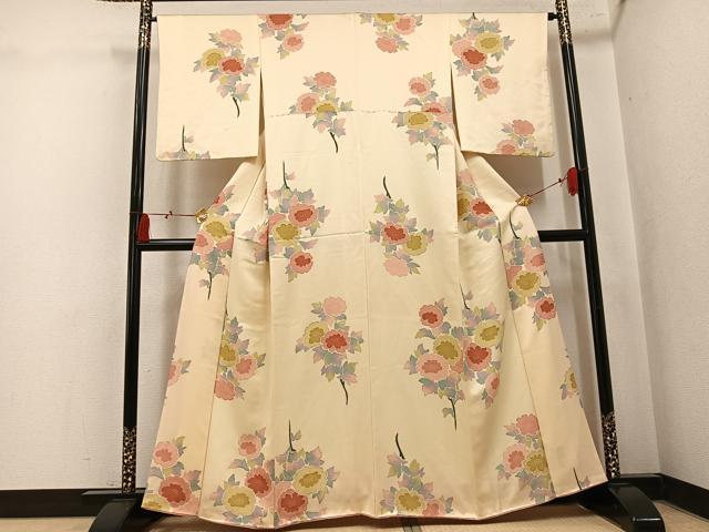 平和屋着物●上質な小紋　地紋起こし　草花文　正絹　逸品　AABK9987ph