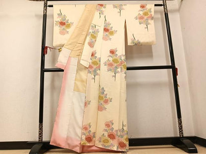 平和屋着物●上質な小紋　地紋起こし　草花文　正絹　逸品　AABK9987ph