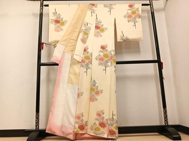 平和屋着物●上質な小紋　地紋起こし　草花文　正絹　逸品　AABK9987ph