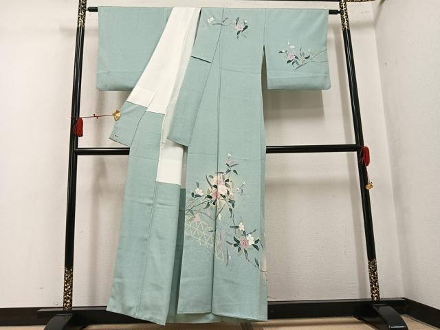 平和屋着物●訪問着　友禅　枝花文　暈し染め　三越扱い　正絹　逸品　AABK9993ph