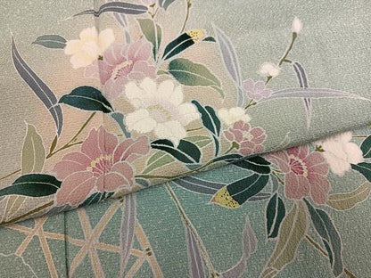 平和屋着物●訪問着　友禅　枝花文　暈し染め　三越扱い　正絹　逸品　AABK9993ph