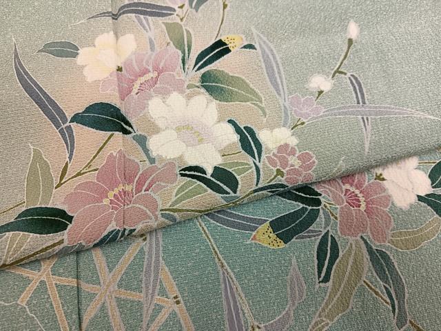 平和屋着物●訪問着　友禅　枝花文　暈し染め　三越扱い　正絹　逸品　AABK9993ph