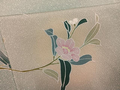 平和屋着物●訪問着　友禅　枝花文　暈し染め　三越扱い　正絹　逸品　AABK9993ph